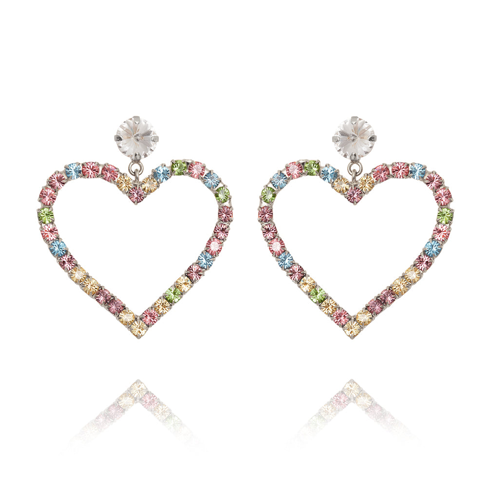 Caroline Svedbom Heart Statement Earrings Rhodium Pastel Combo