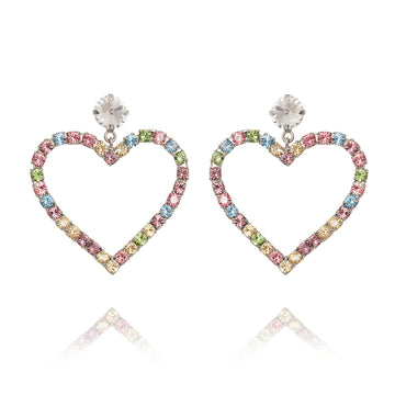 Caroline Svedbom Heart Statement Earrings Rhodium Pastel Combo