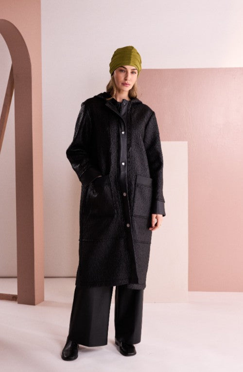 Naya Black Jaquard Leather Look Coat