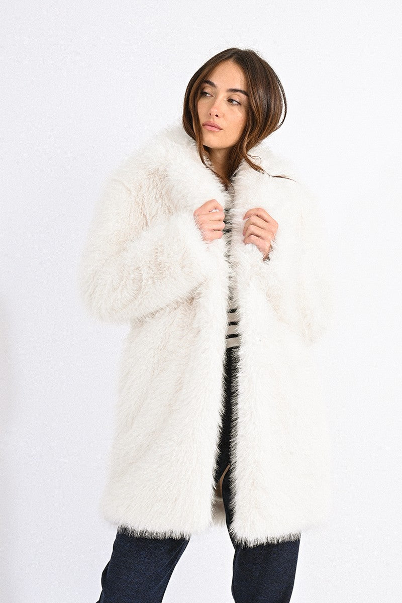 Long white faux outlet fur coat