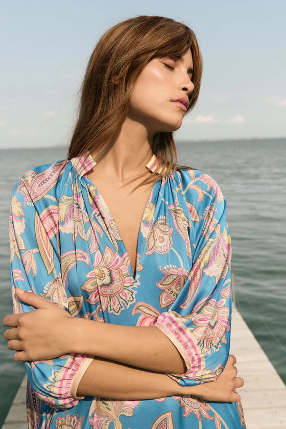 Dea Kudibal Sabrina Dress With V Neckline - Grand Paisley Ocean