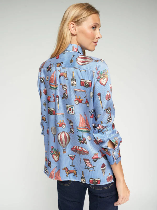 Vilagallo Vintage Printed Blue Shirt