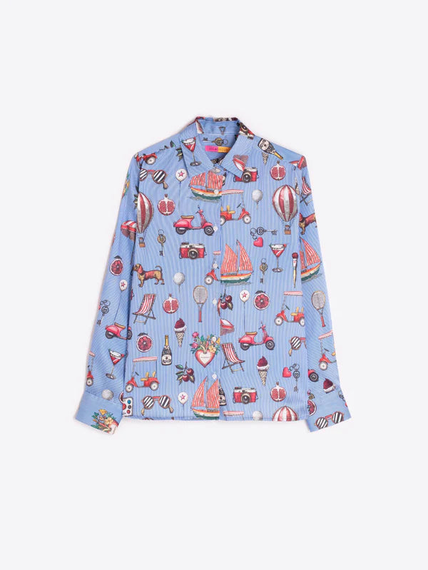 Vilagallo Vintage Printed Blue Shirt