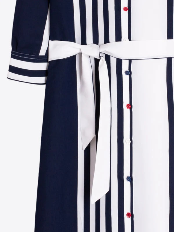 Vilagallo Navy And White Striped Shirt Dress