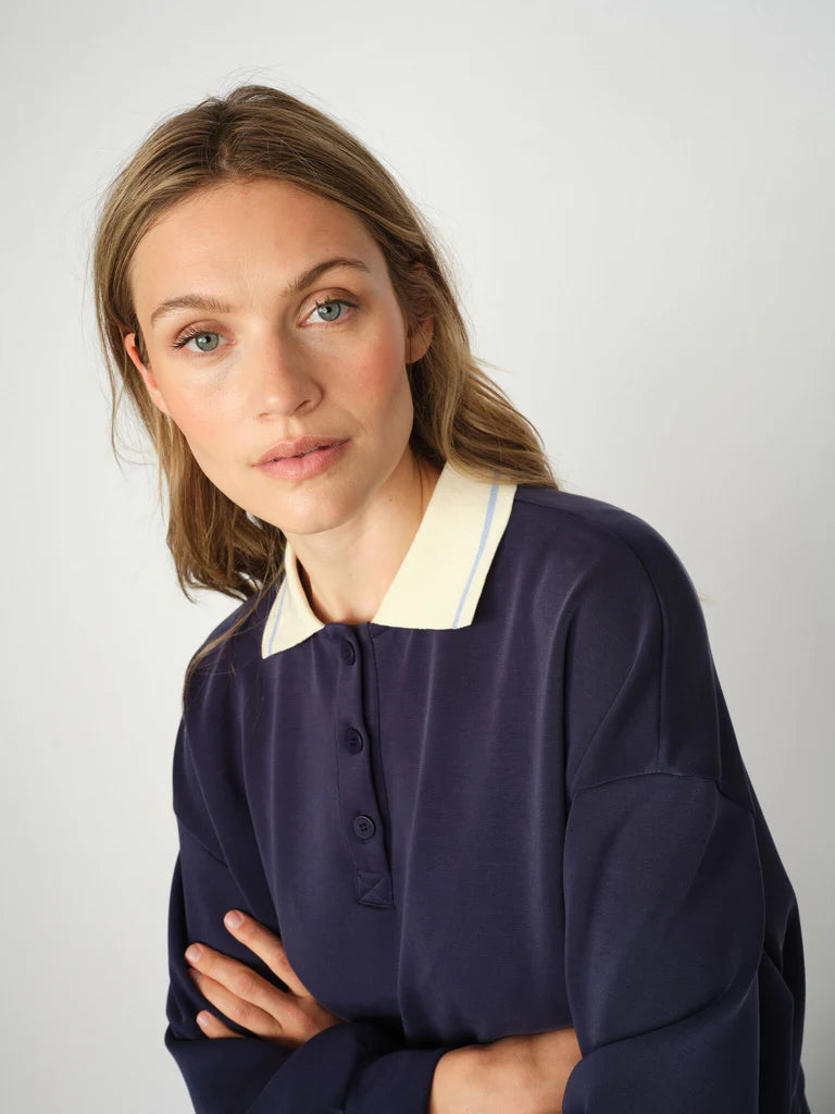 Mos Mosh Vada Martime Blue Polo Sweatshirt