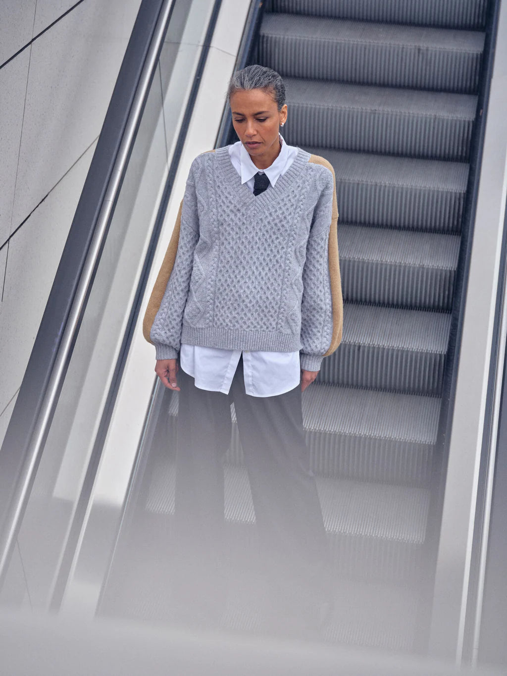 Mos Mosh Grey Melange Ottii V Neck Sweater