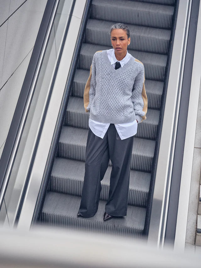 Mos Mosh Grey Melange Ottii V Neck Sweater