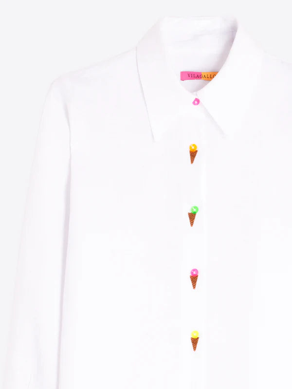 Vilagallo White Embroidered Ice Cream Shirt