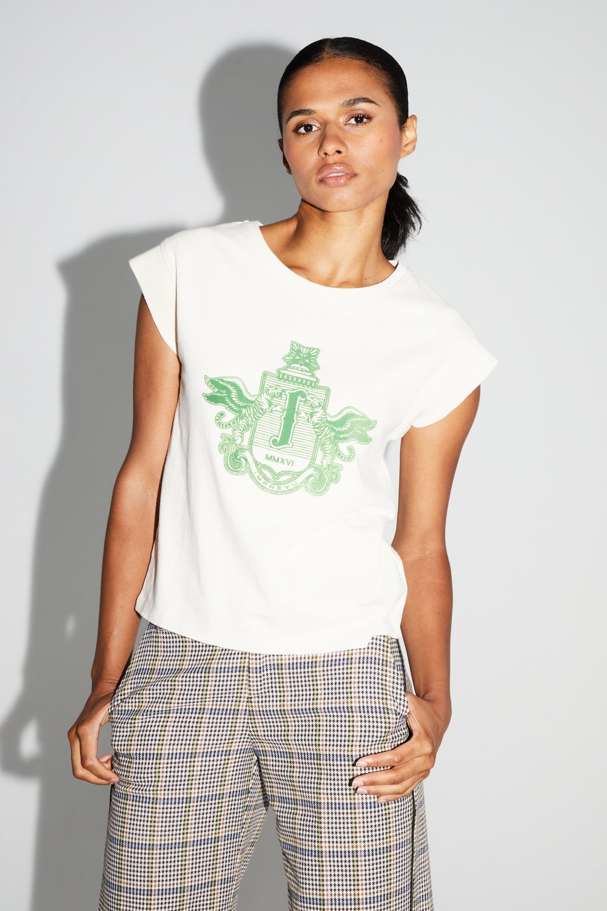 IMPREVU J Cream/Bright Green Tshirt