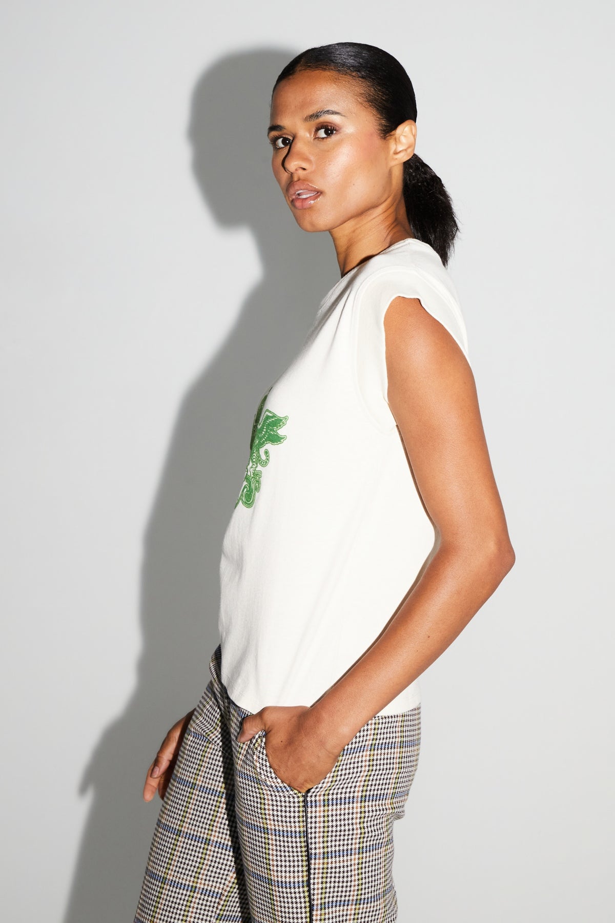 IMPREVU J Cream/Bright Green Tshirt