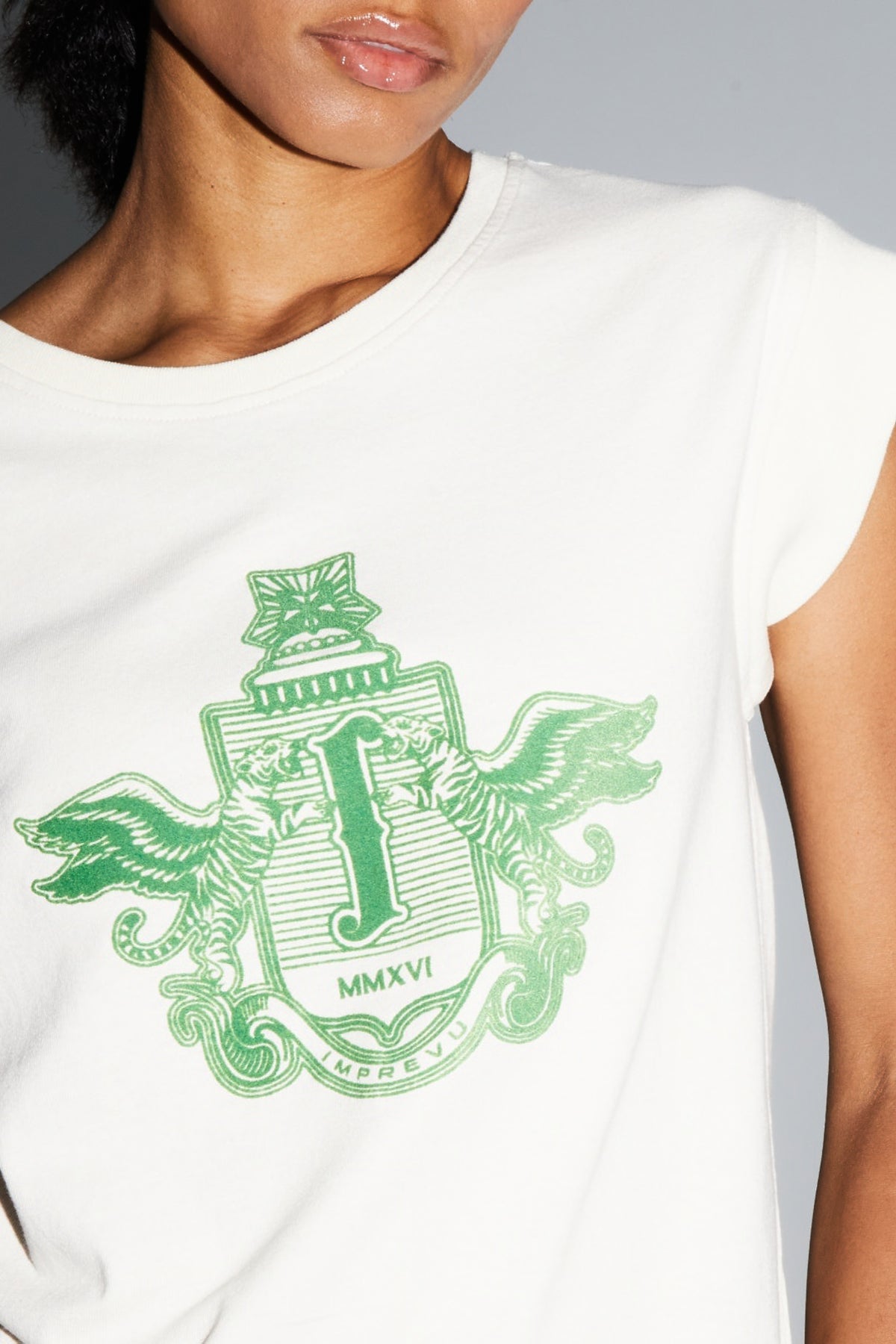 IMPREVU J Cream/Bright Green Tshirt