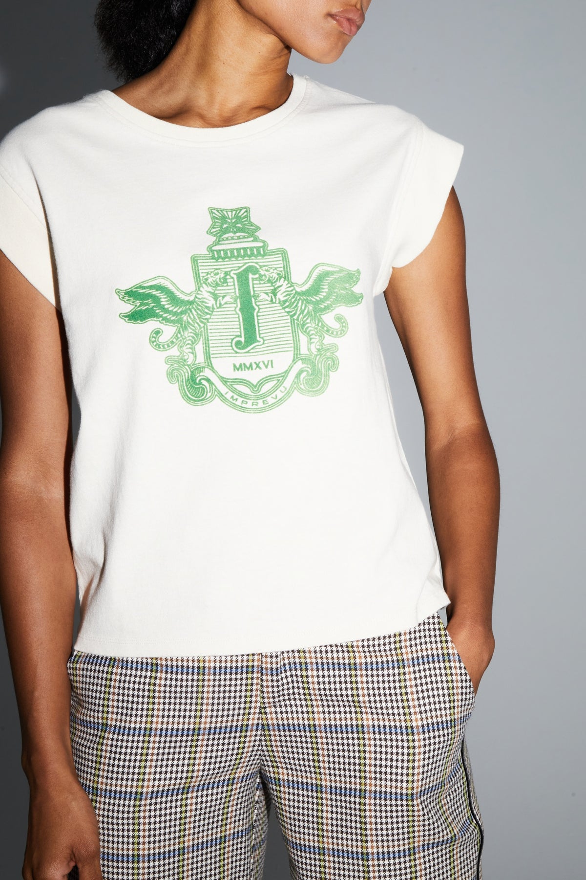 IMPREVU J Cream/Bright Green Tshirt