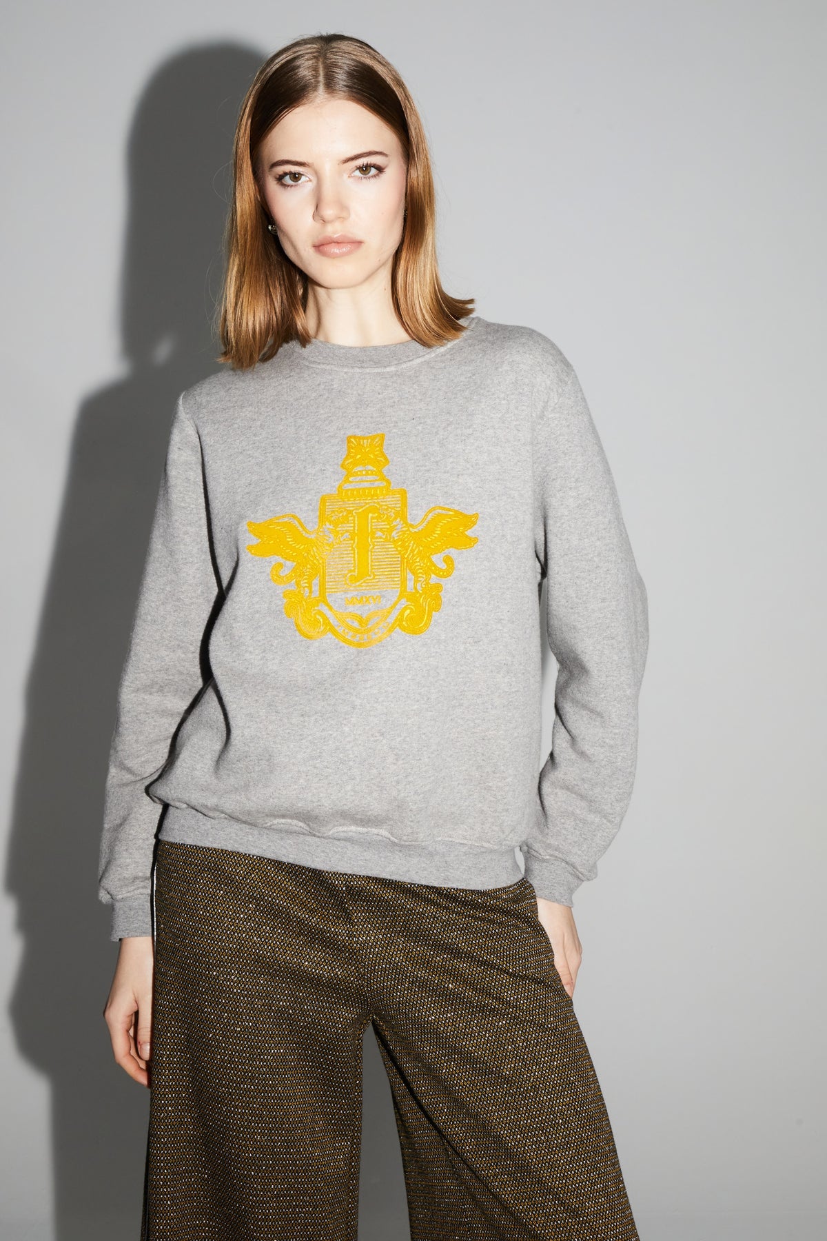 IMPREVU Grey Yellow Decorative Sweatshirt