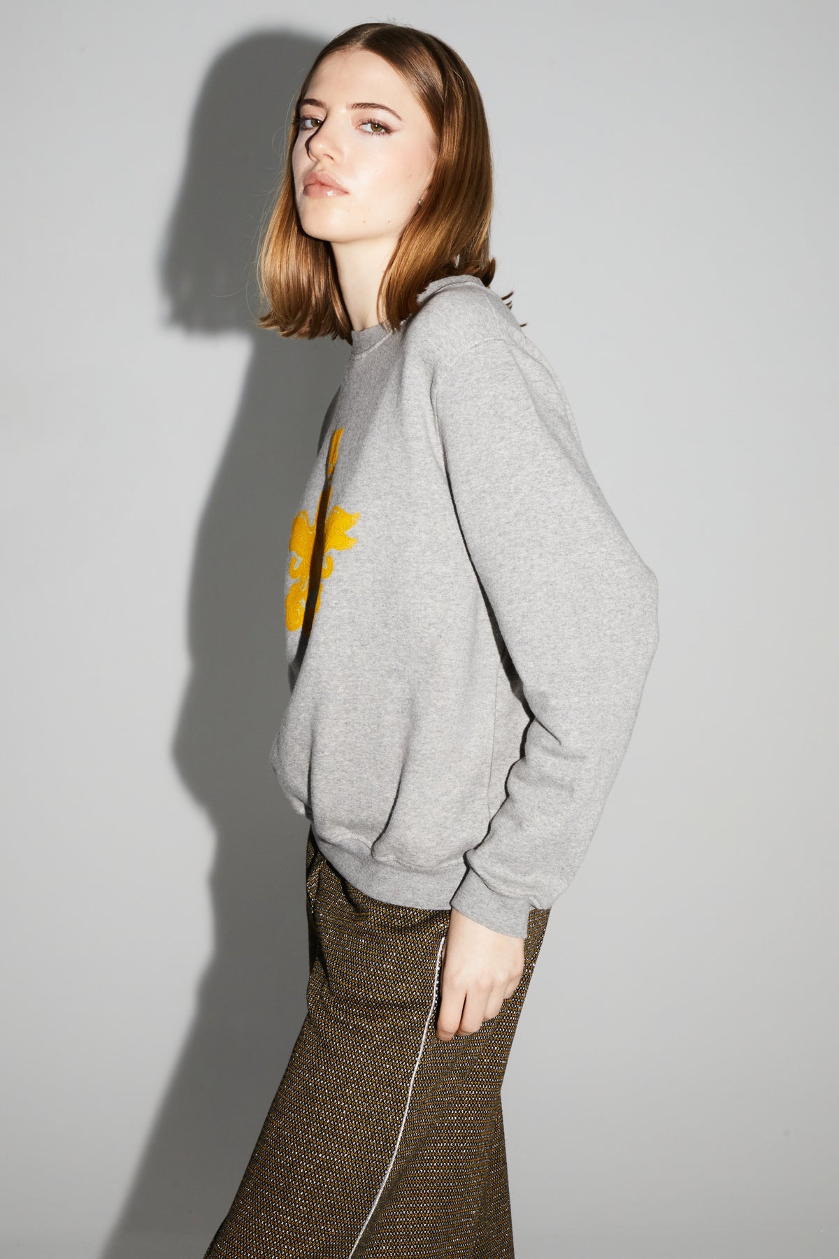 IMPREVU Grey Yellow Decorative Sweatshirt