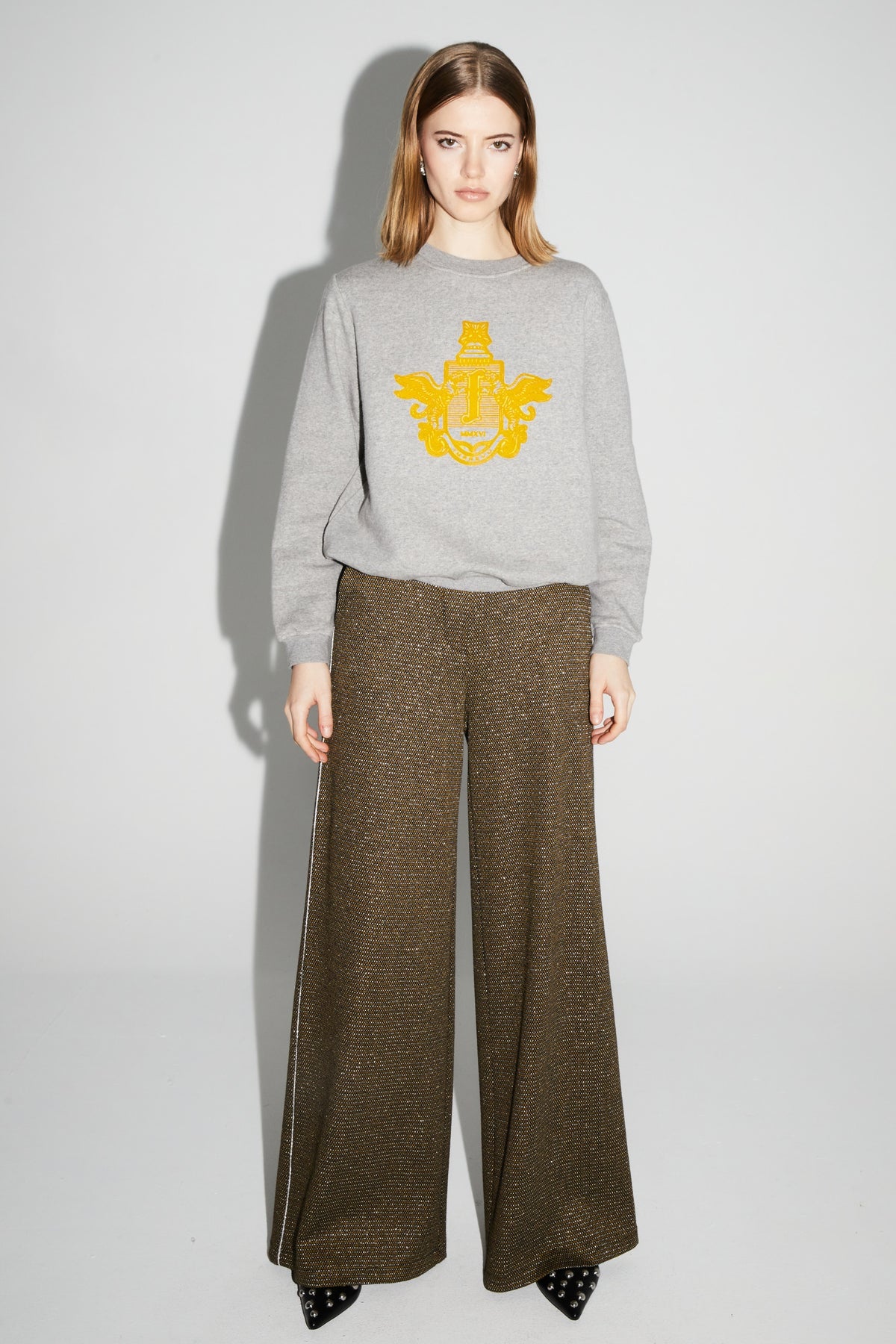 IMPREVU Grey Yellow Decorative Sweatshirt