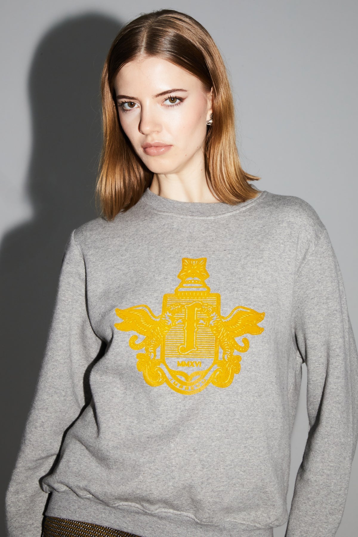 IMPREVU Grey Yellow Decorative Sweatshirt