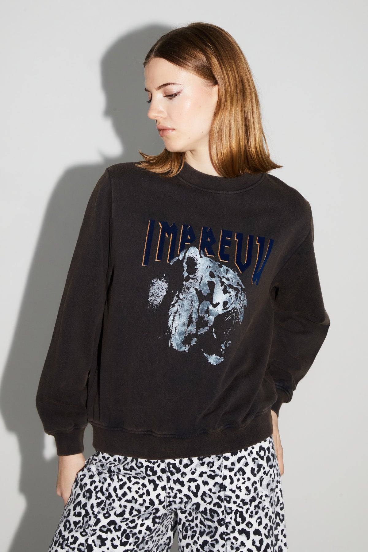 IMPREVU Black Sweatshirt With Tiger Black Fade