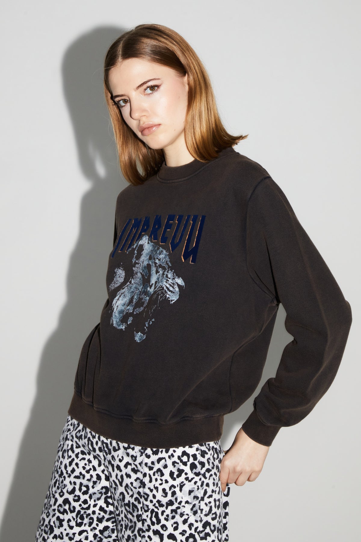 IMPREVU Black Sweatshirt With Tiger Black Fade