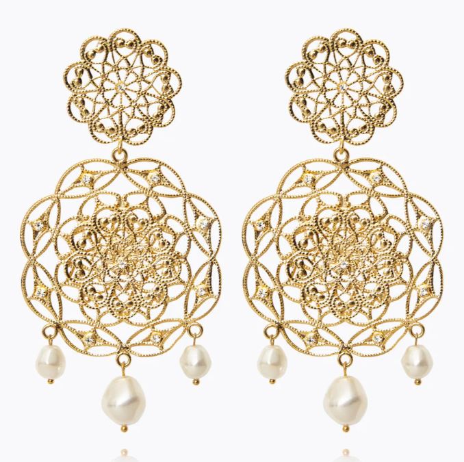 Caroline Svedbom Gardenia Pearl Earrings Gold Pearl