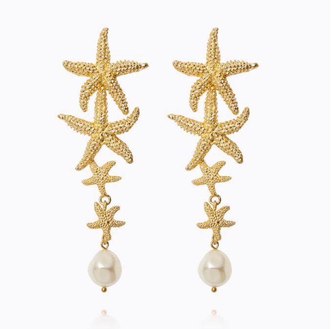 Caroline Svedbom Falling Sea Star Earrings Gold Pearl