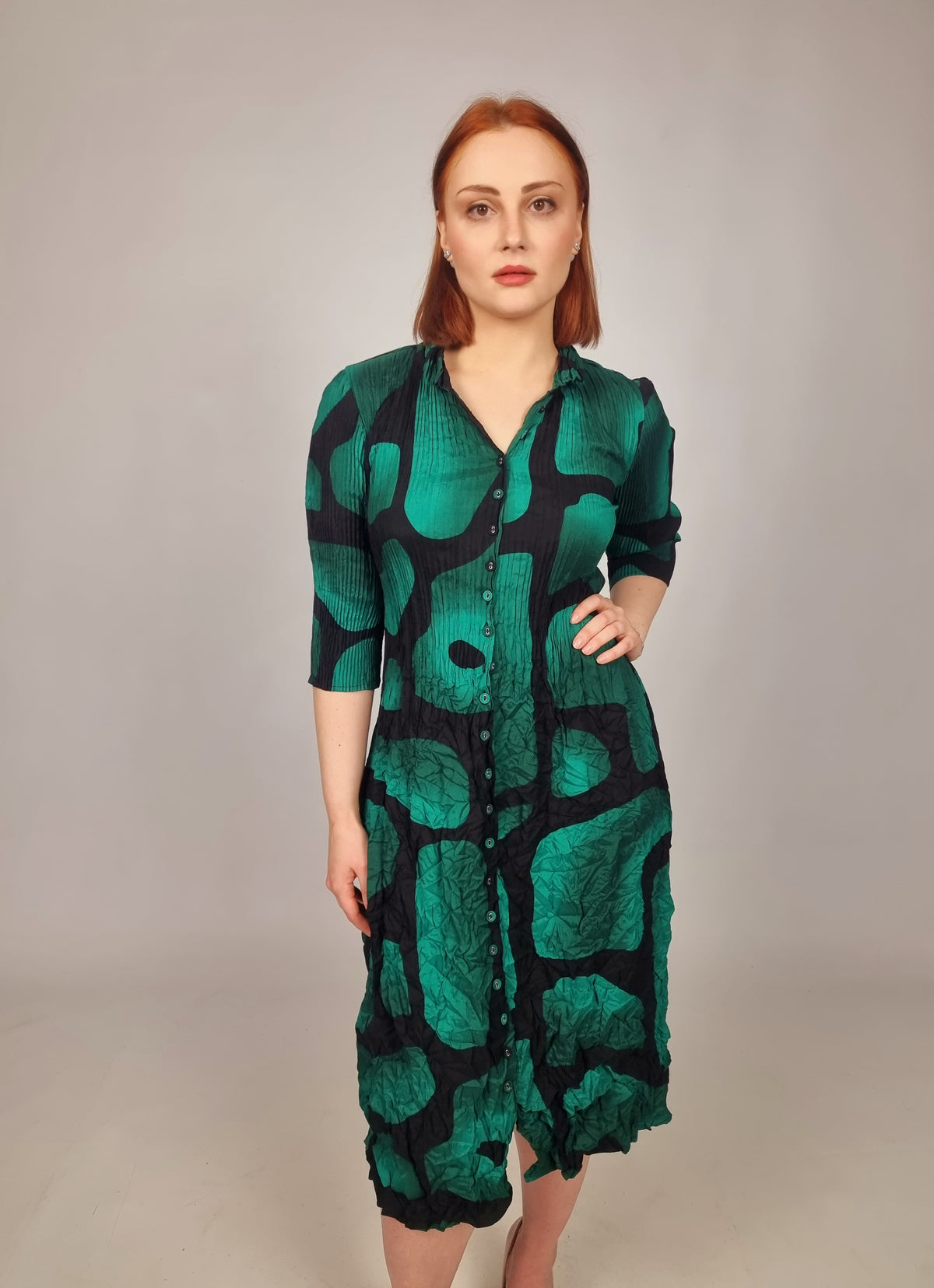 Alquema Green Toscan Nehru Tunic Dress/Coat - Sheena's Boutique Ireland