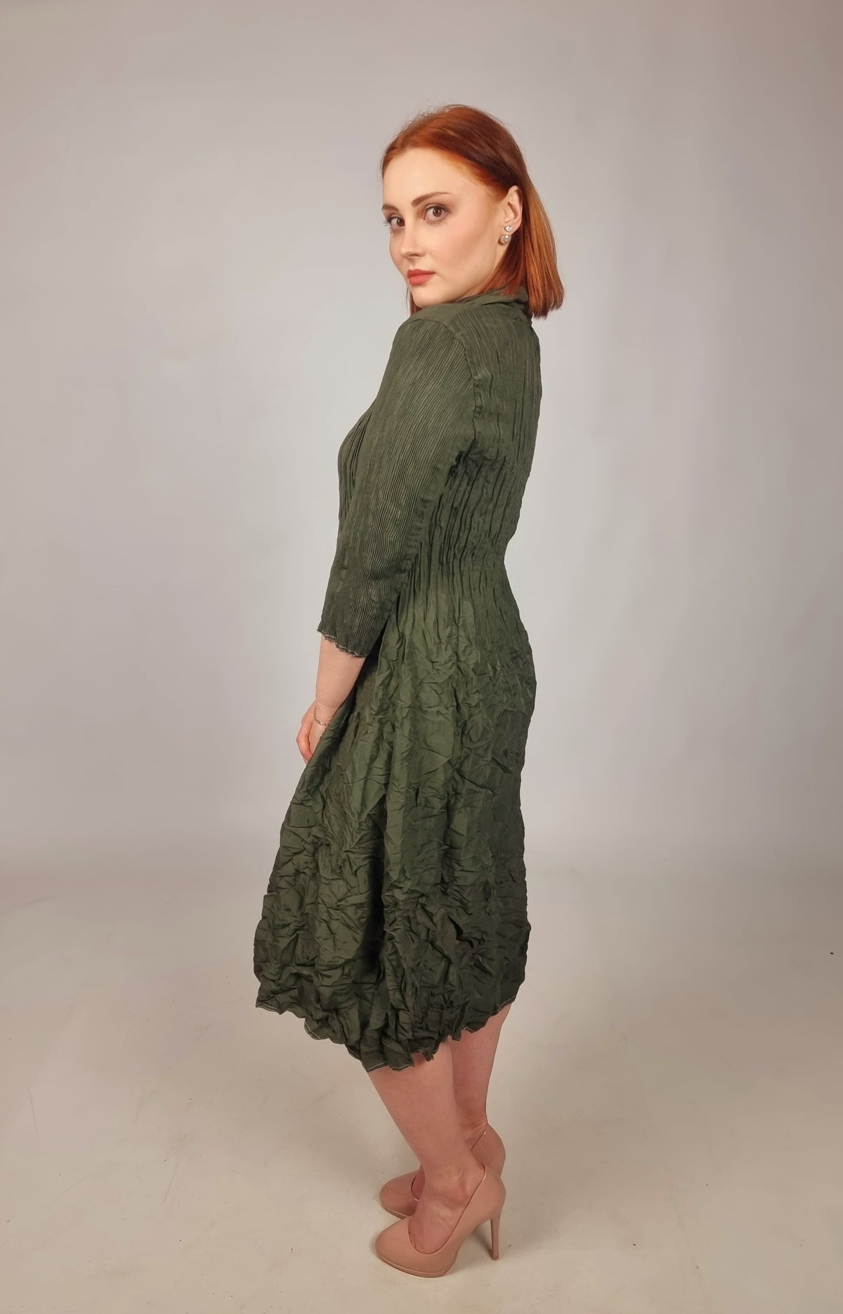 Alquema Olive Contrast Nehru Coat Dress