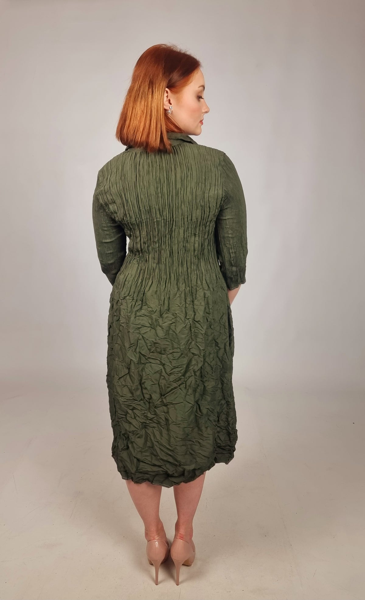 Alquema Olive Contrast Nehru Coat Dress