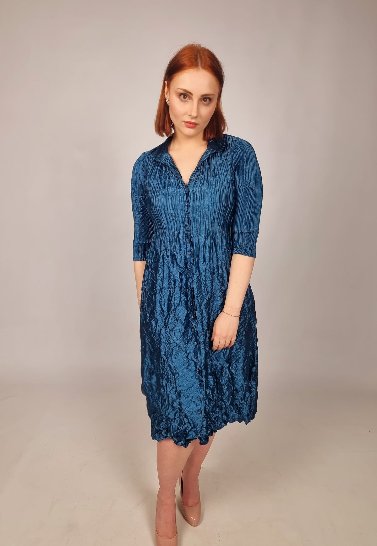 Alquema Steel Blue Meatallic Nehru Coat Dress