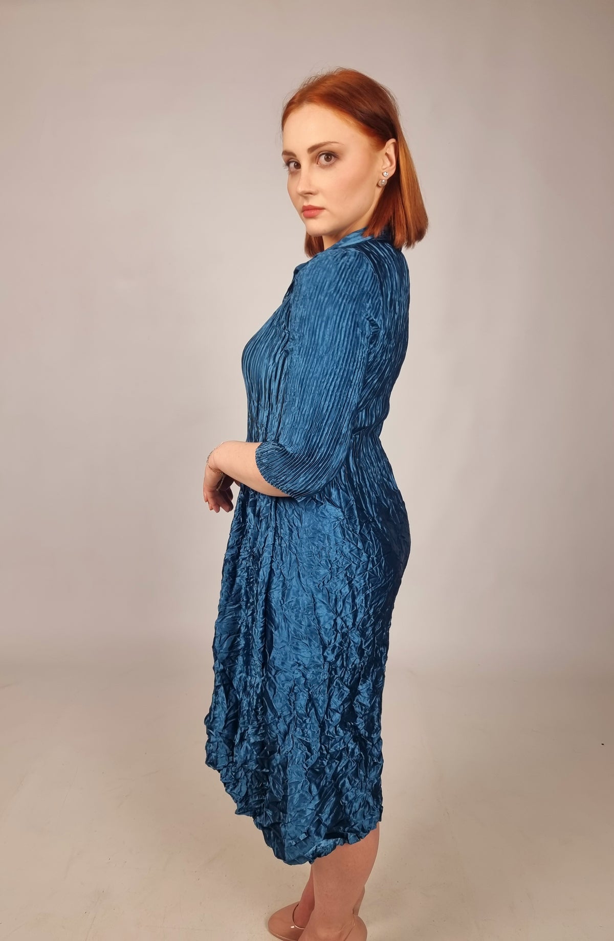 Alquema Steel Blue Meatallic Nehru Coat Dress