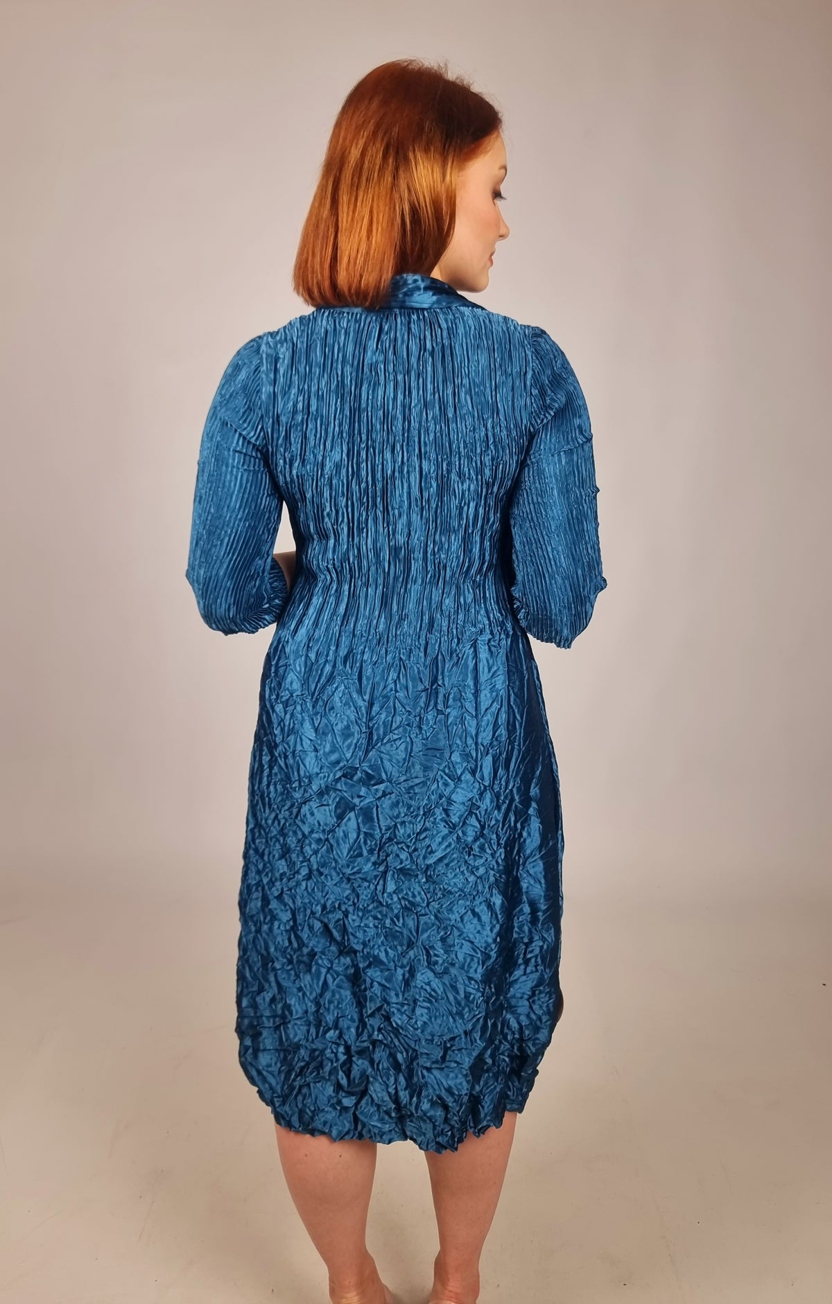 Alquema Steel Blue Meatallic Nehru Coat Dress