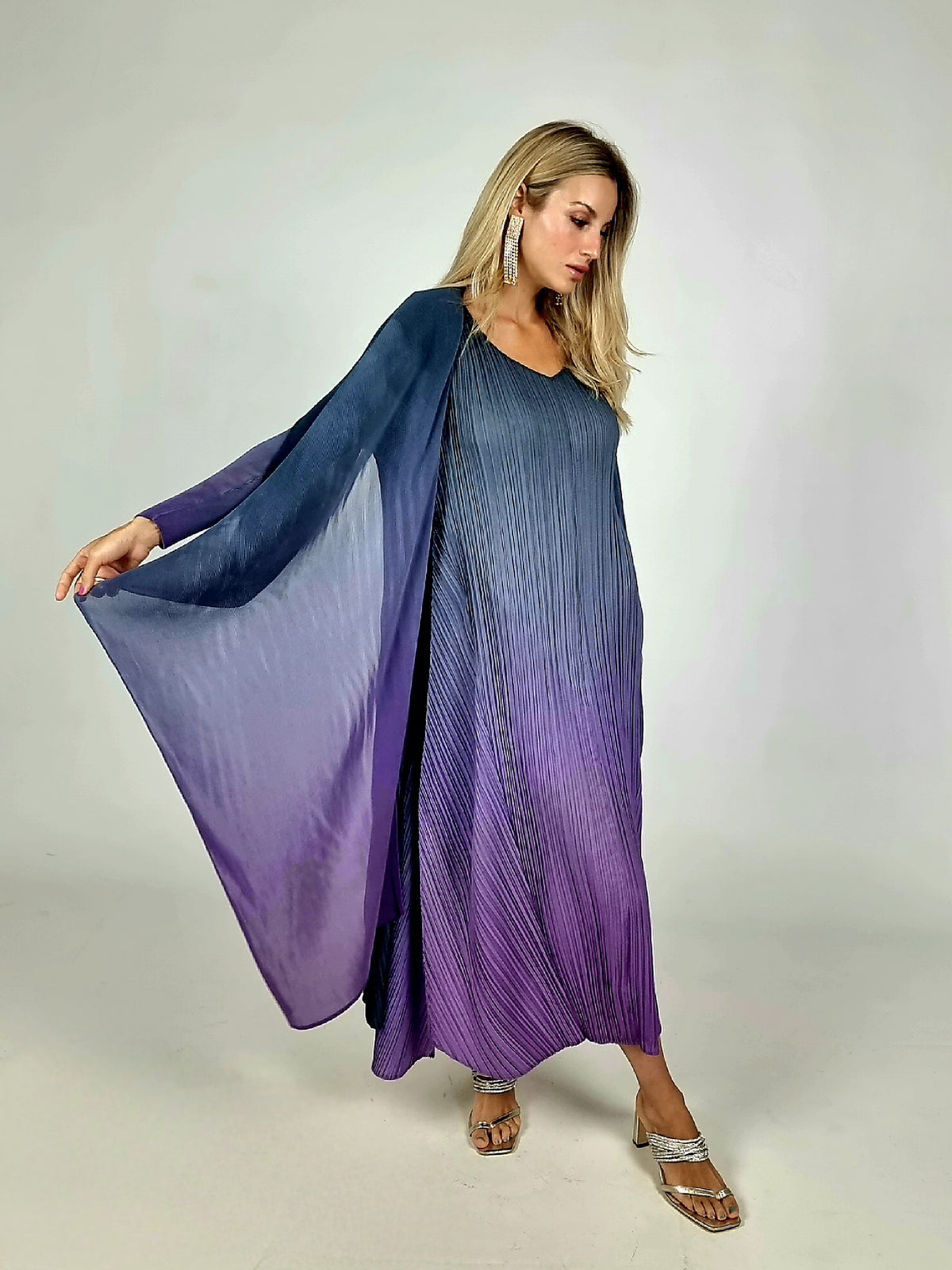 Alquema Blueberry To Lavender Long Estrella Dress &amp; Collare Coat