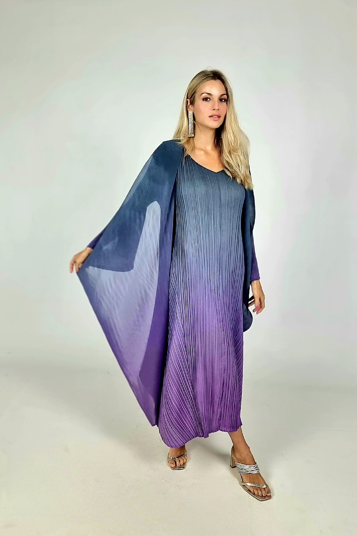 Alquema Blueberry To Lavender Long Estrella Dress &amp; Collare Coat