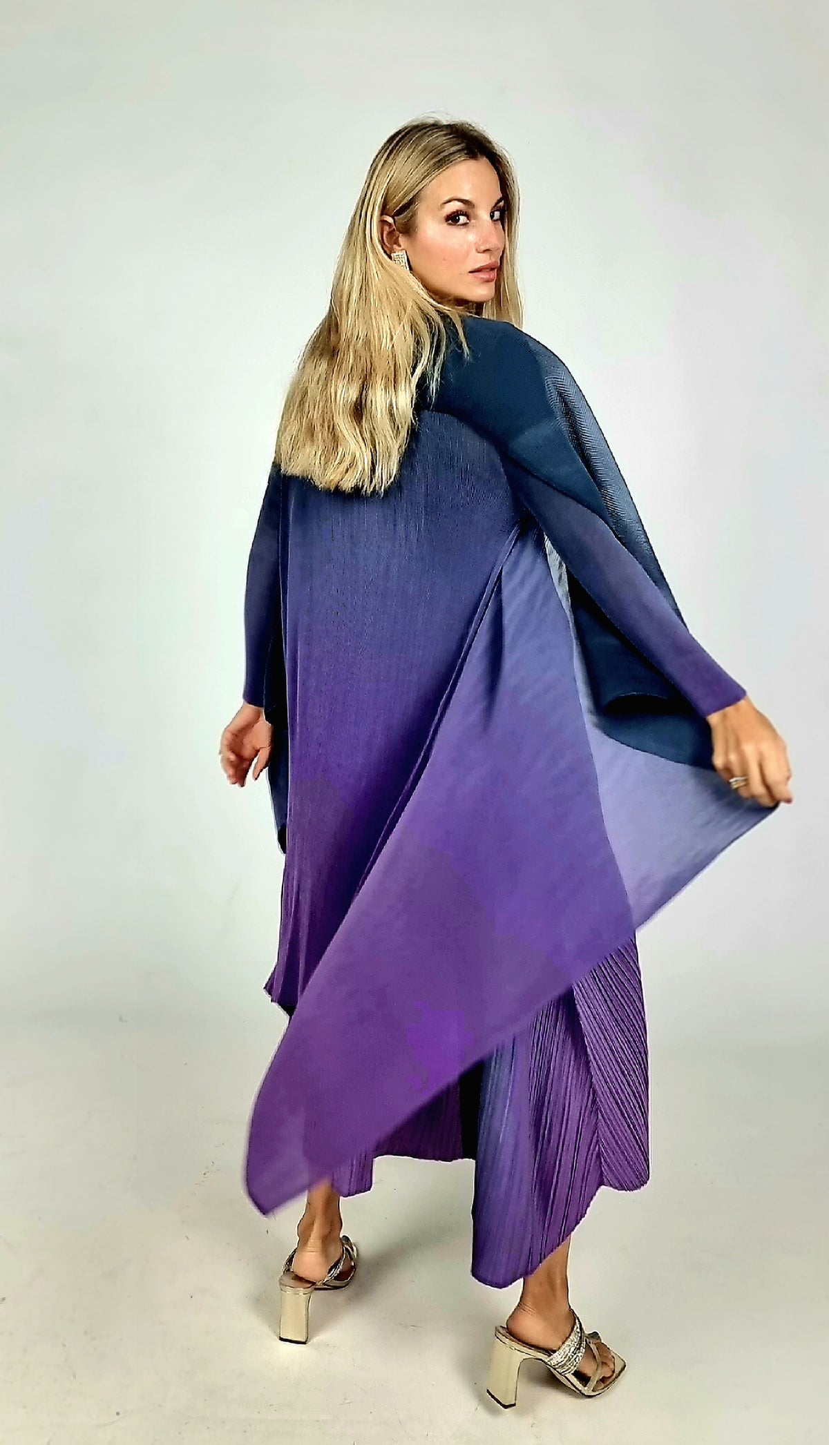 Alquema Blueberry To Lavender Long Estrella Dress &amp; Collare Coat