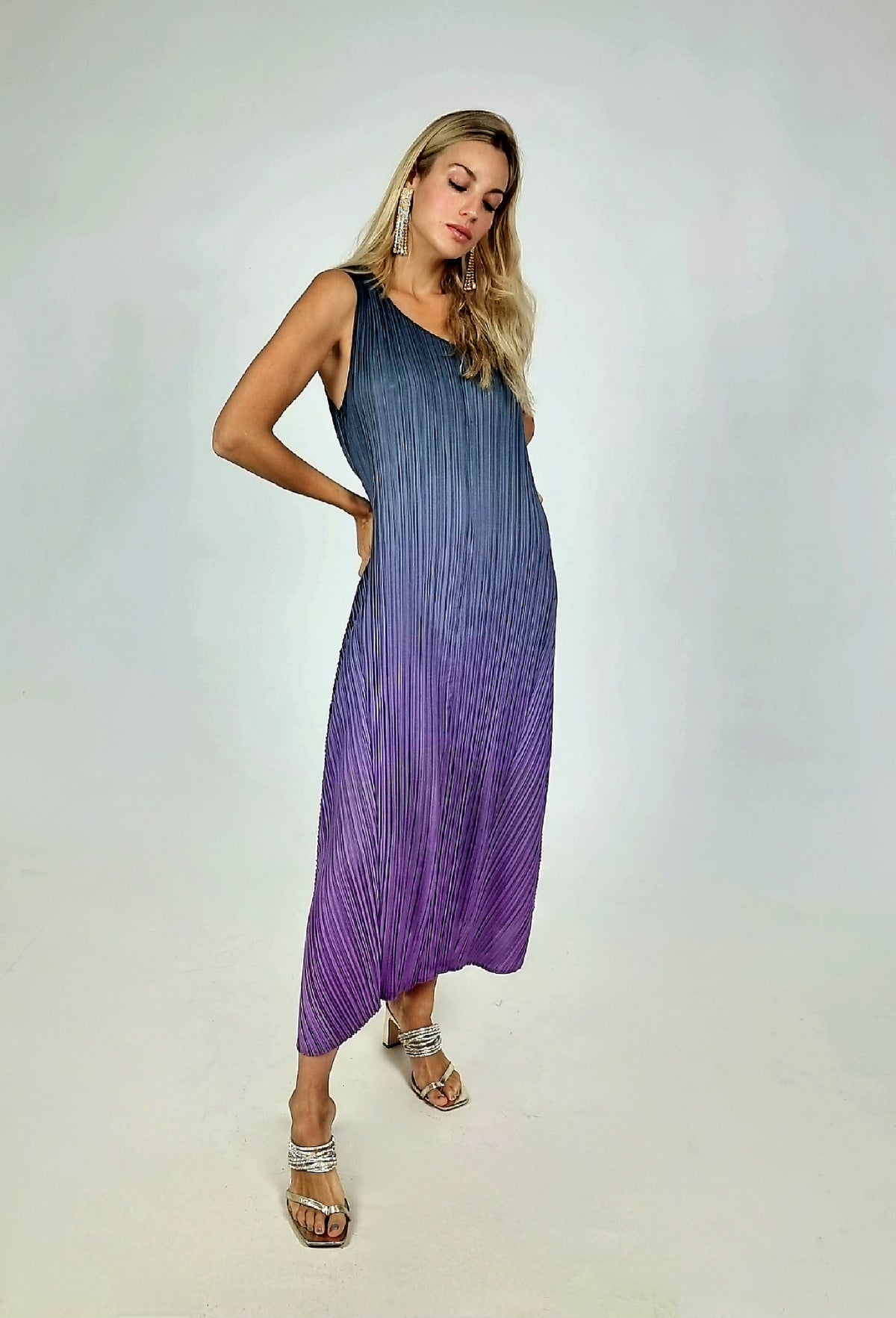 Alquema Blueberry To Lavender Long Estrella Dress &amp; Collare Coat