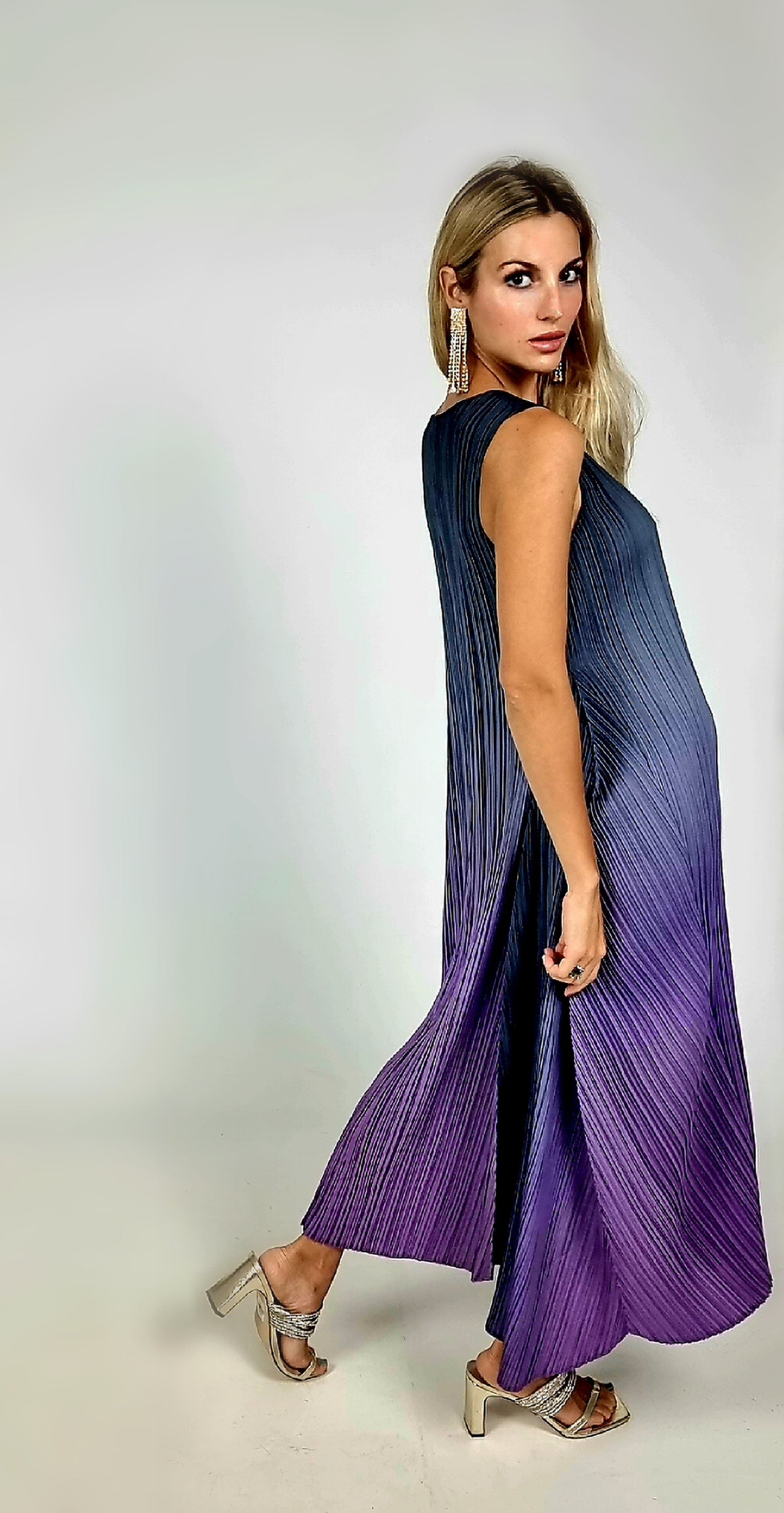 Alquema Blueberry To Lavender Long Estrella Dress &amp; Collare Coat