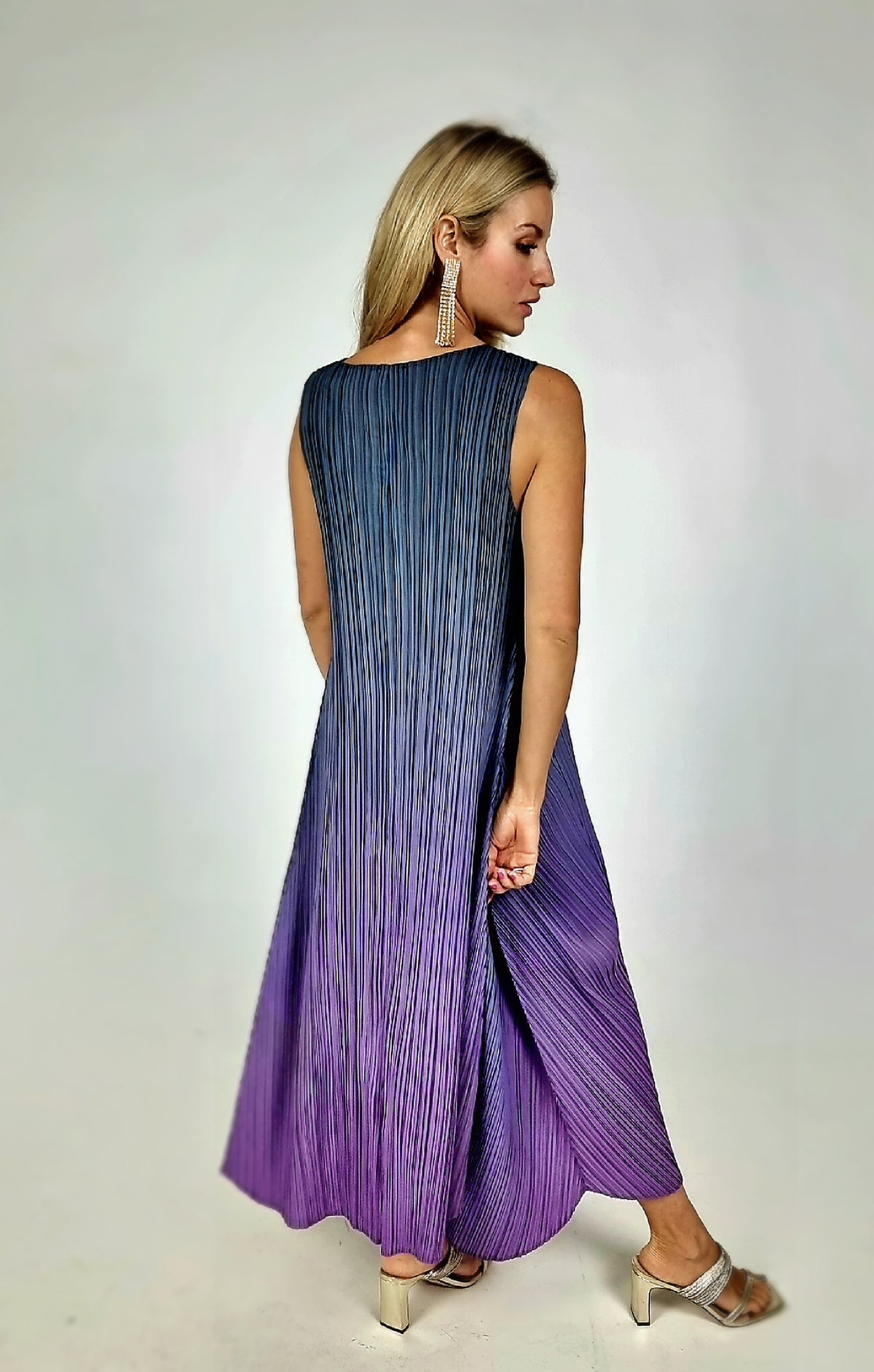 Alquema Blueberry To Lavender Long Estrella Dress &amp; Collare Coat