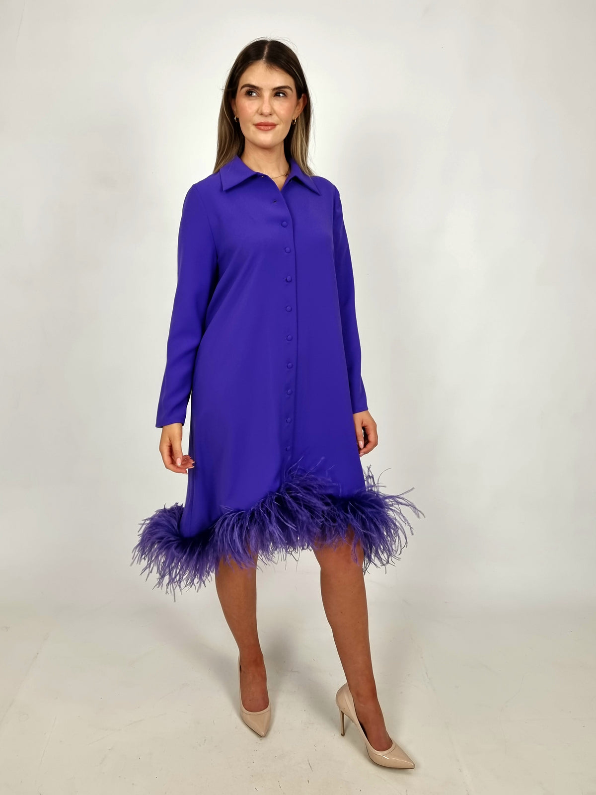 Moskada Cadiz Purple Feathered Dress