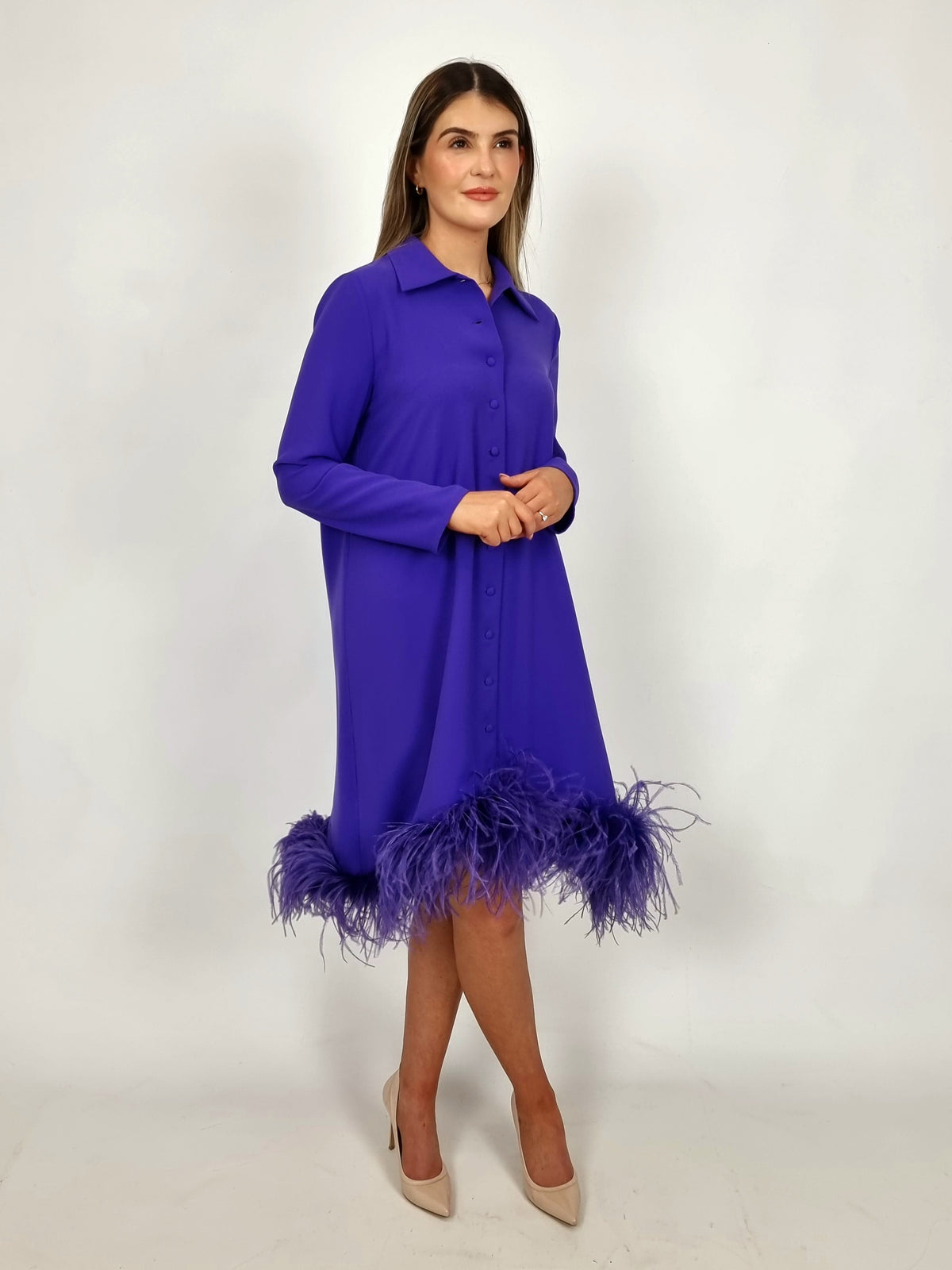 Moskada Cadiz Purple Feathered Dress