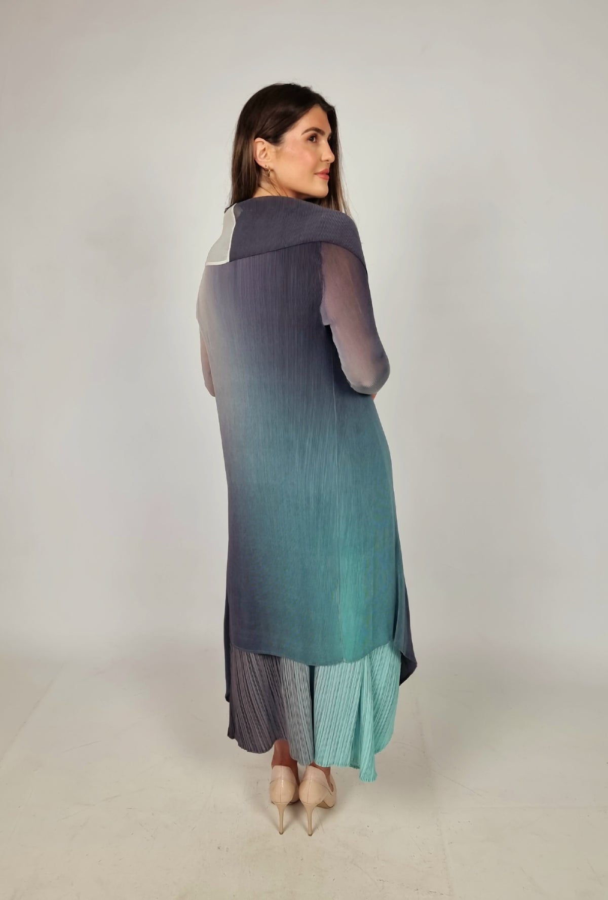 Alquema Long Estrella Dress And Collare Coat - Fog Dew