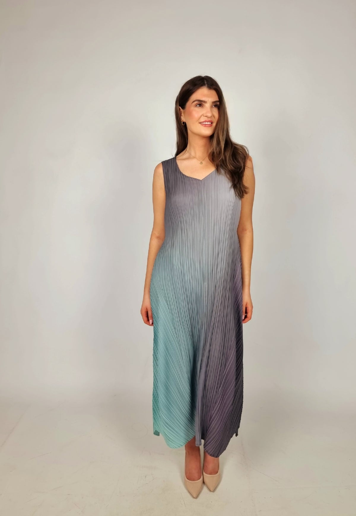 Alquema Long Estrella Dress And Collare Coat - Fog Dew