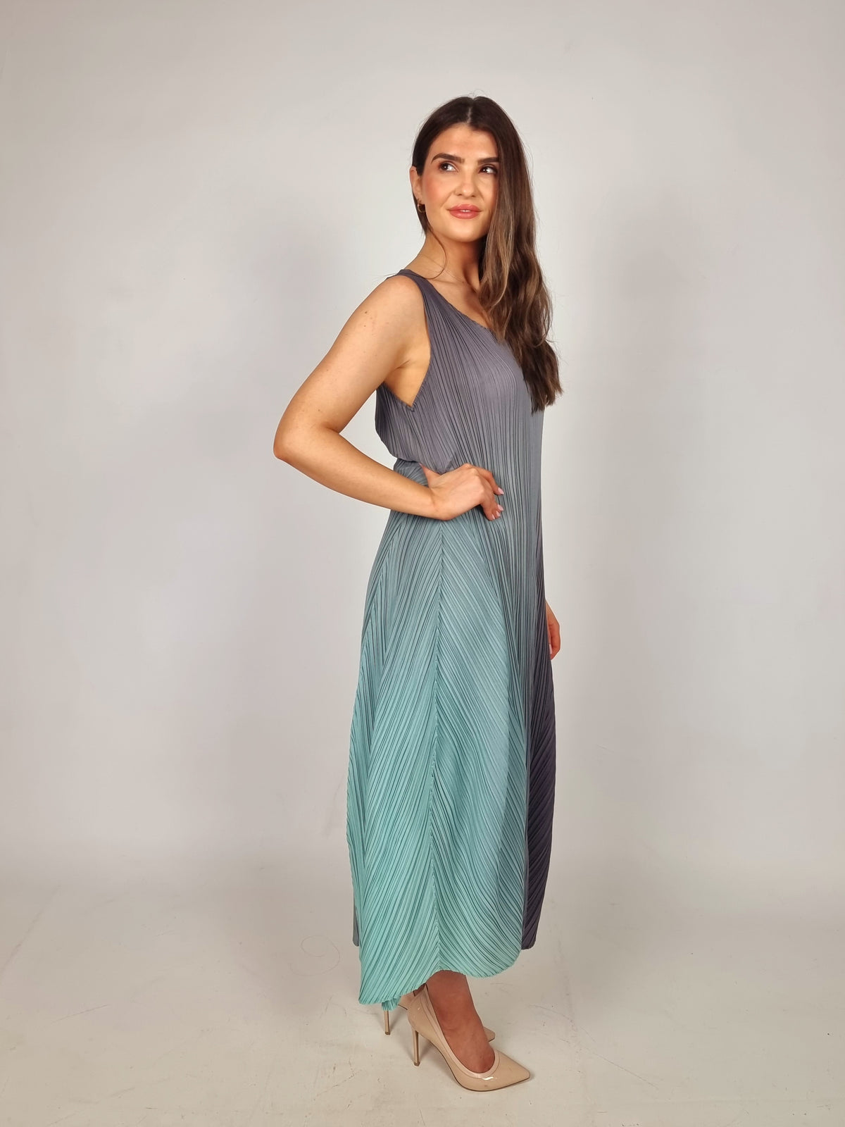 Alquema Long Estrella Dress And Collare Coat - Fog Dew