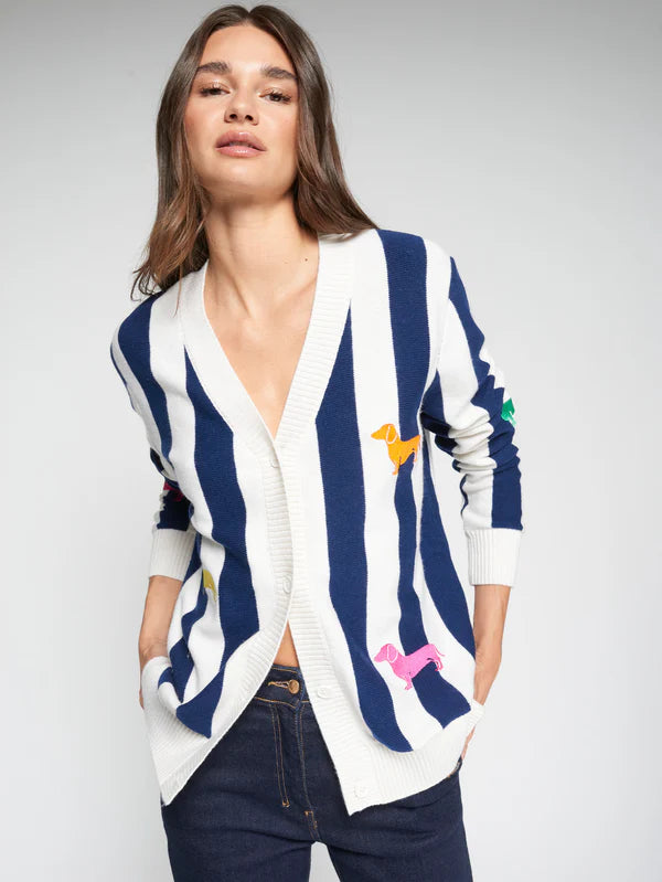 Vilagallo Navy Dog Striped Cardigan
