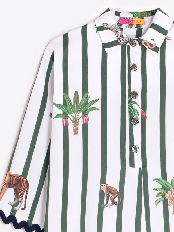 Vilagallo Short Green Striped Safari Dress