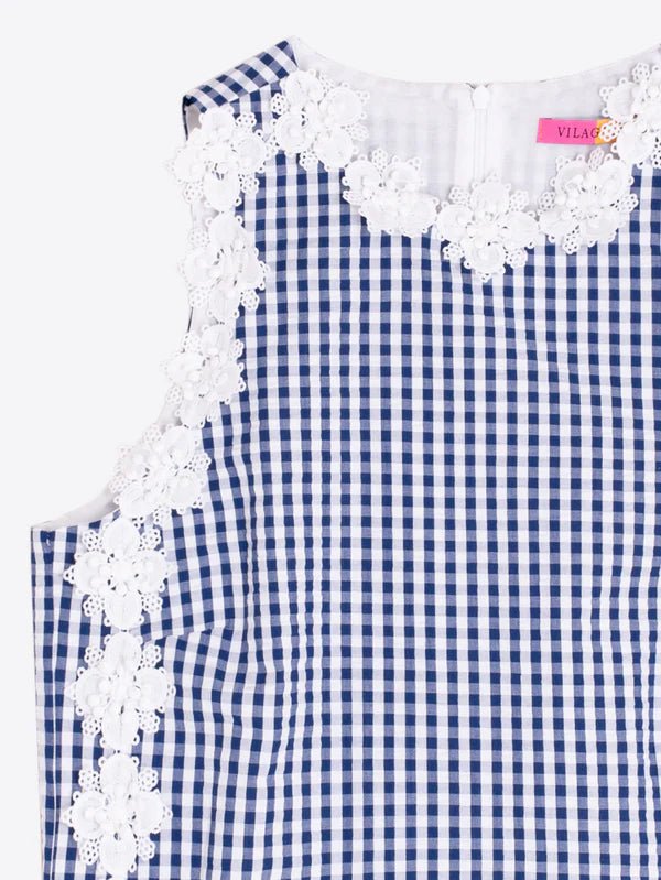 Vilagallo Plaid Top With Embroidered Flowers