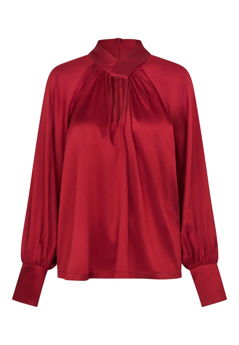 Dea Kudibal Stretch Silk Madeline Cranberry Blouse With Drape Detail