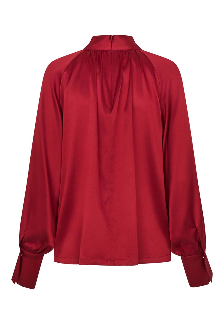 Dea Kudibal Stretch Silk Madeline Cranberry Blouse With Drape Detail