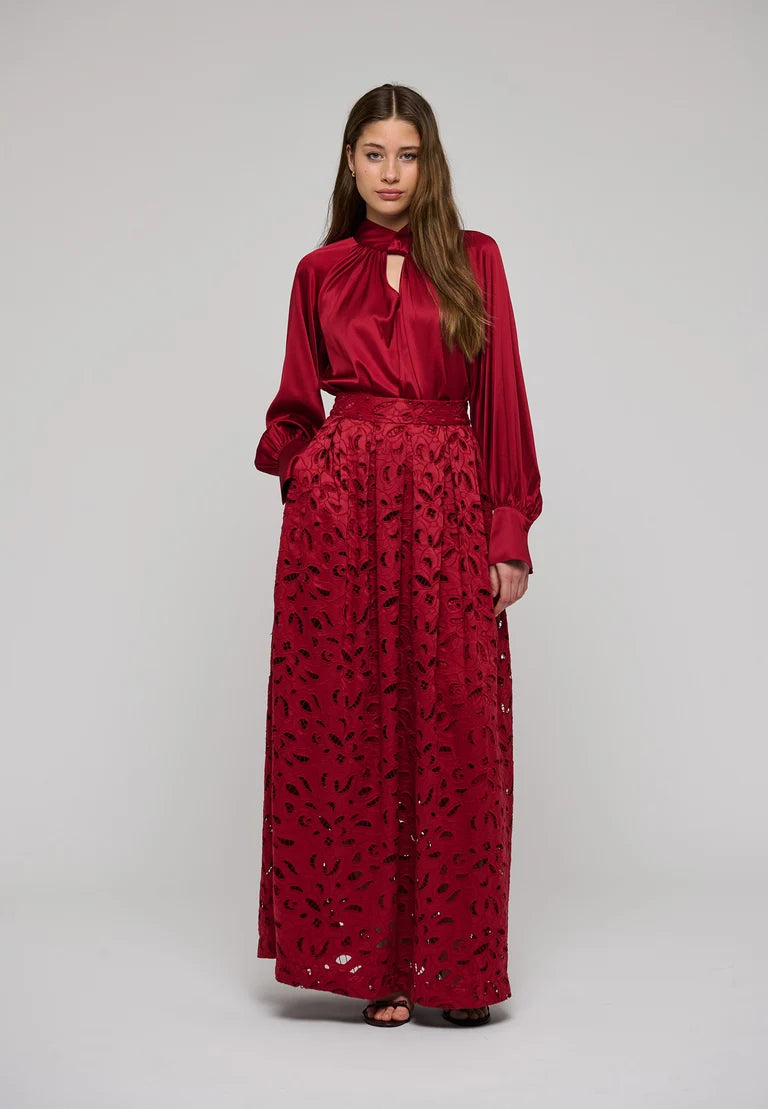 Dea Kudibal Stretch Silk Madeline Cranberry Blouse With Drape Detail