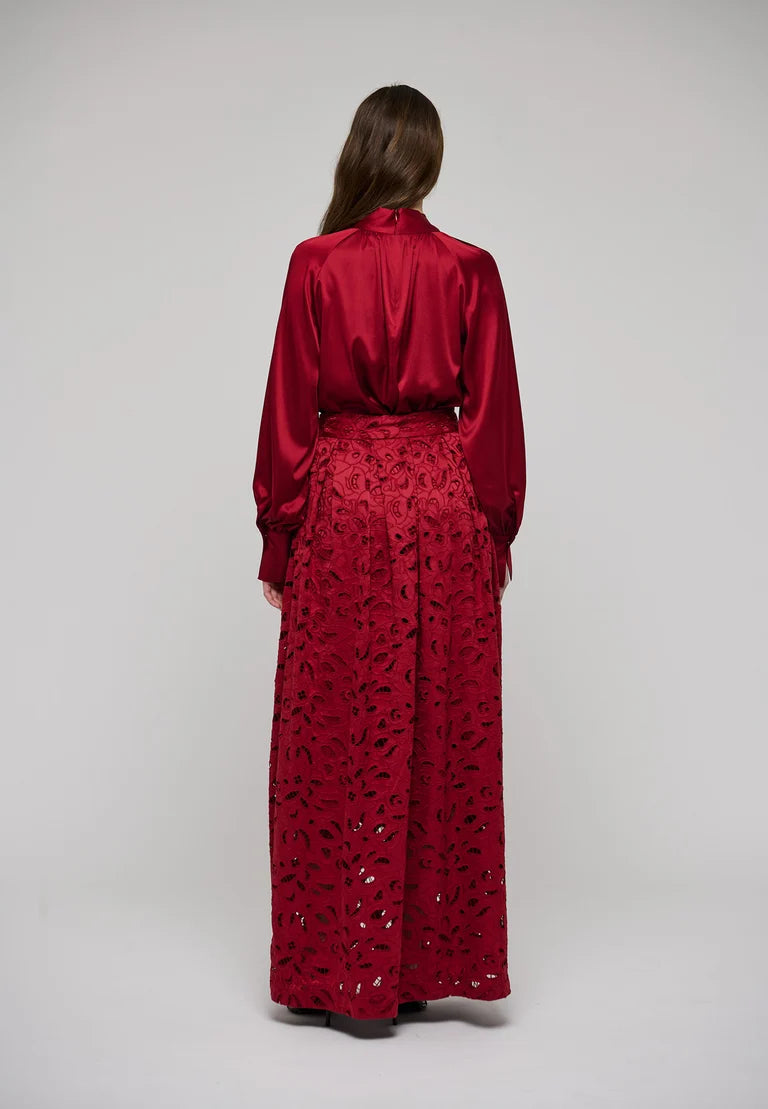 Dea Kudibal Stretch Silk Madeline Cranberry Blouse With Drape Detail
