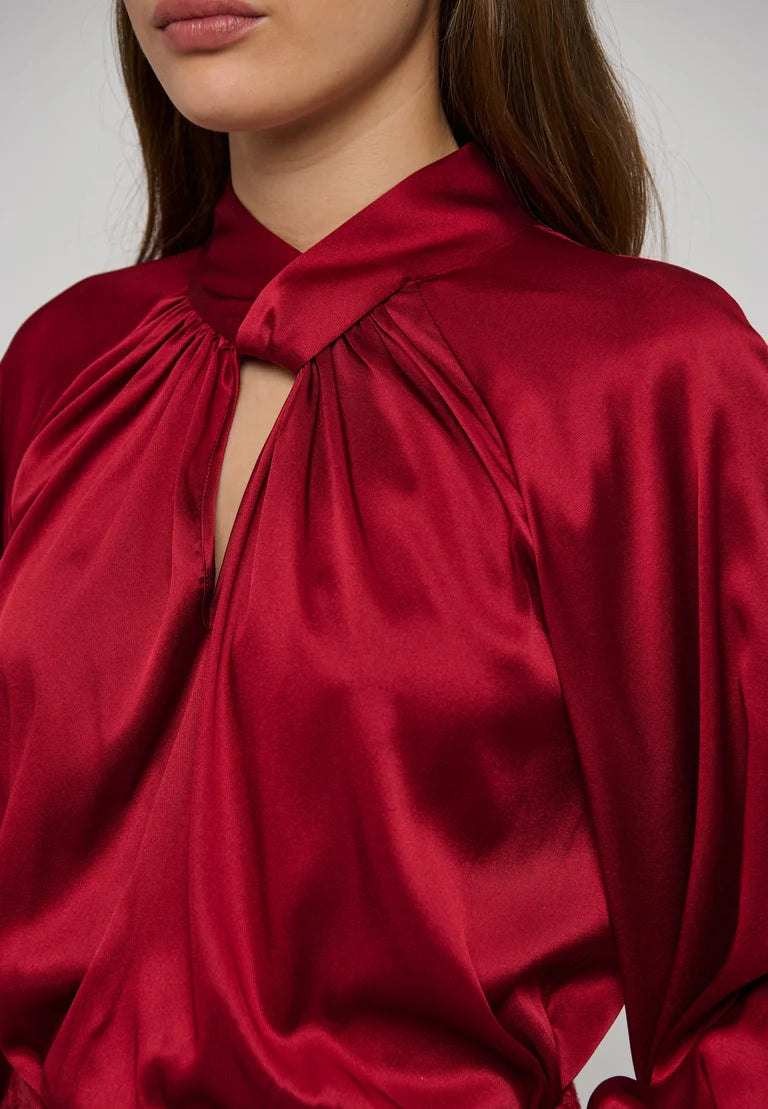 Dea Kudibal Stretch Silk Madeline Cranberry Blouse With Drape Detail