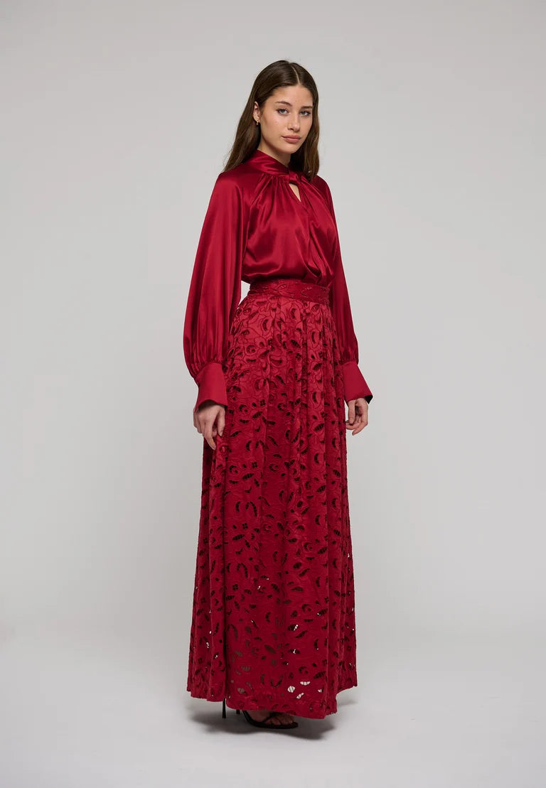 Dea Kudibal Stretch Silk Madeline Cranberry Blouse With Drape Detail
